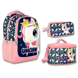 Ümit Çanta Cennec 3D Unicorn Kız Çocuk Üçlü İlkokul Çanta Seti