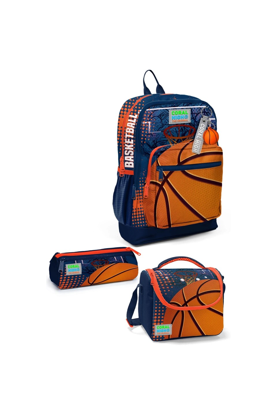 coral high kids turuncu lacivert basketbol desenli 3’lü okul Çanta seti