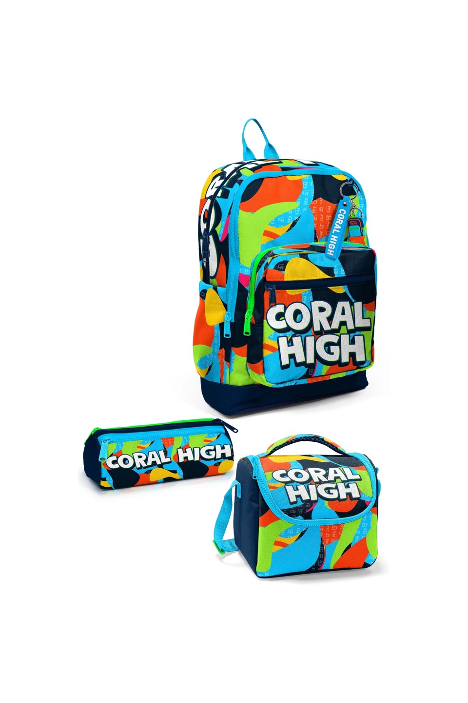 coral high kids lacivert mavi graffiti desenli 3’lü okul Çanta seti