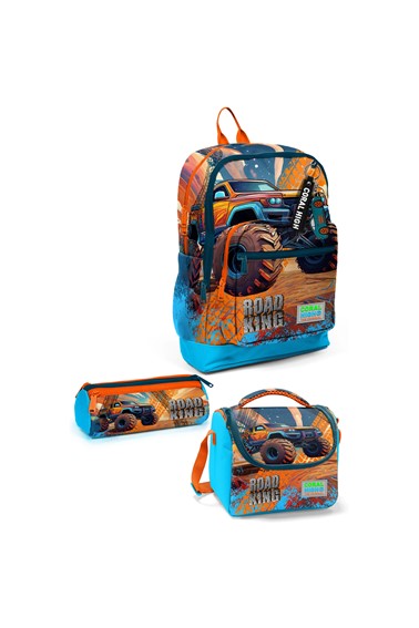 coral high kids mavi turuncu high wheels truck desenli 3’lü okul Çanta seti
