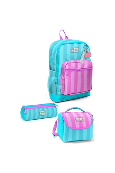 coral high kids turkuaz pembe Çizgili 3 lü okul Çanta seti