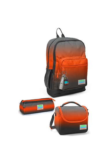 coral high kids turuncu gri renk geçişli 3’lü okul Çanta seti