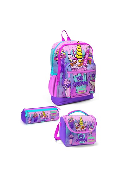 coral high kids pembe mor milkshake dondurma desenli 3’lü okul Çanta set