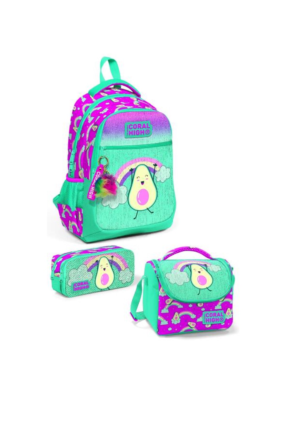 coral high kids avokado desenli 3’lü okul Çanta seti